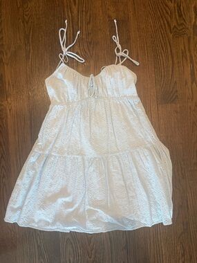 Pastel Blue Eyelet Strapless Summer Dress